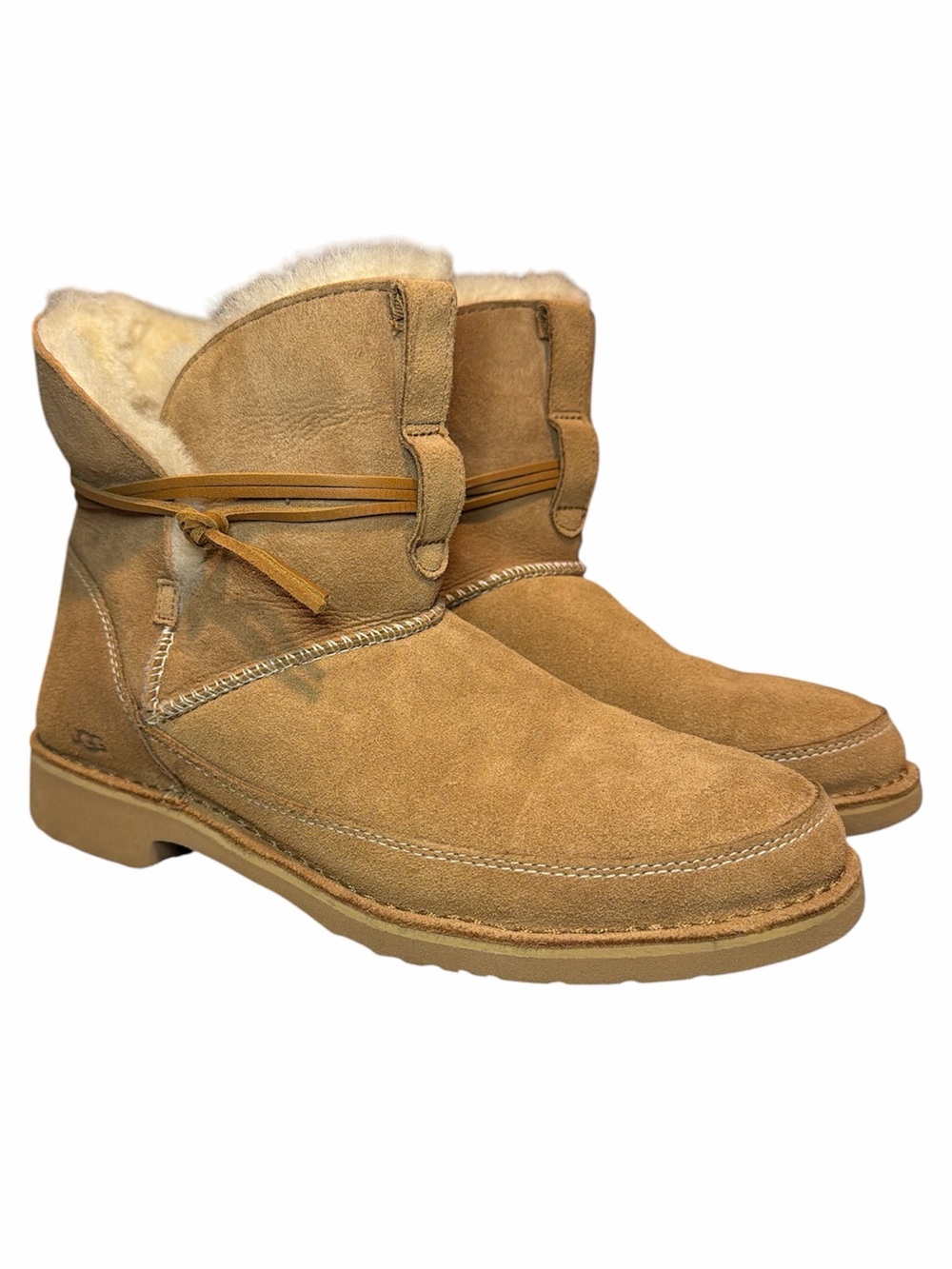 UGG Ester Wrap Around Cording Chestnut Suede Shearling Ankle Boots